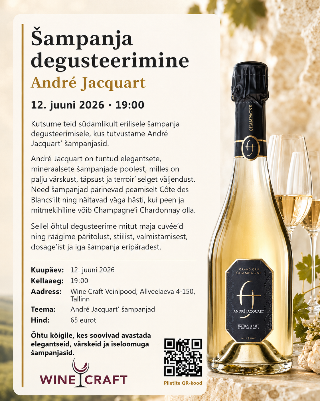 Sampanja degusteerimine André Jacquart 12. juuni 2026 • 19:00